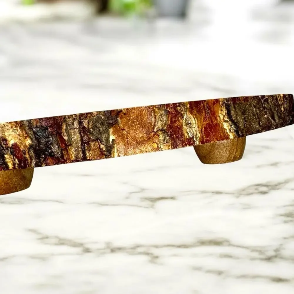 Live Edge Wood Serving Platter Display Cutting Board Rustic Round Bark 11.5”